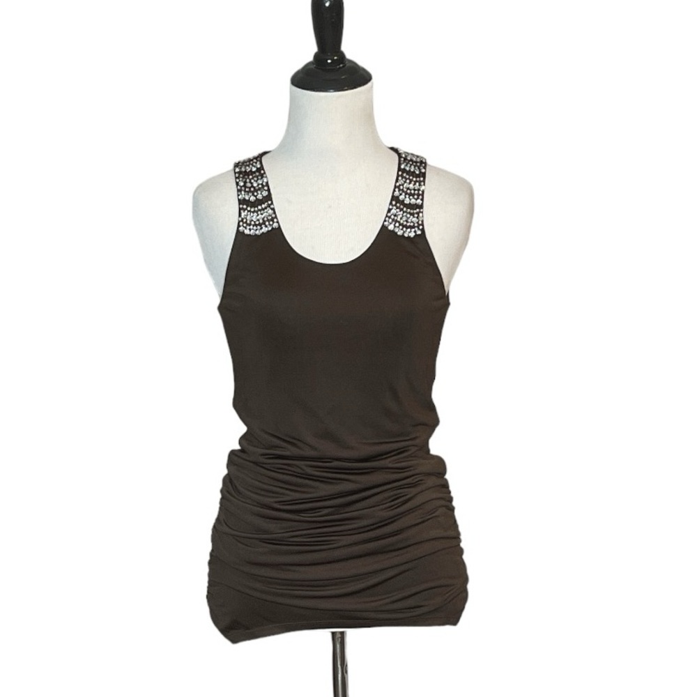 ALICE + OLIVIA SILK VISCOSE SLEEVELESS RHINESTONE ACCENT TANK TOP TUNIC - Picture 2 of 10